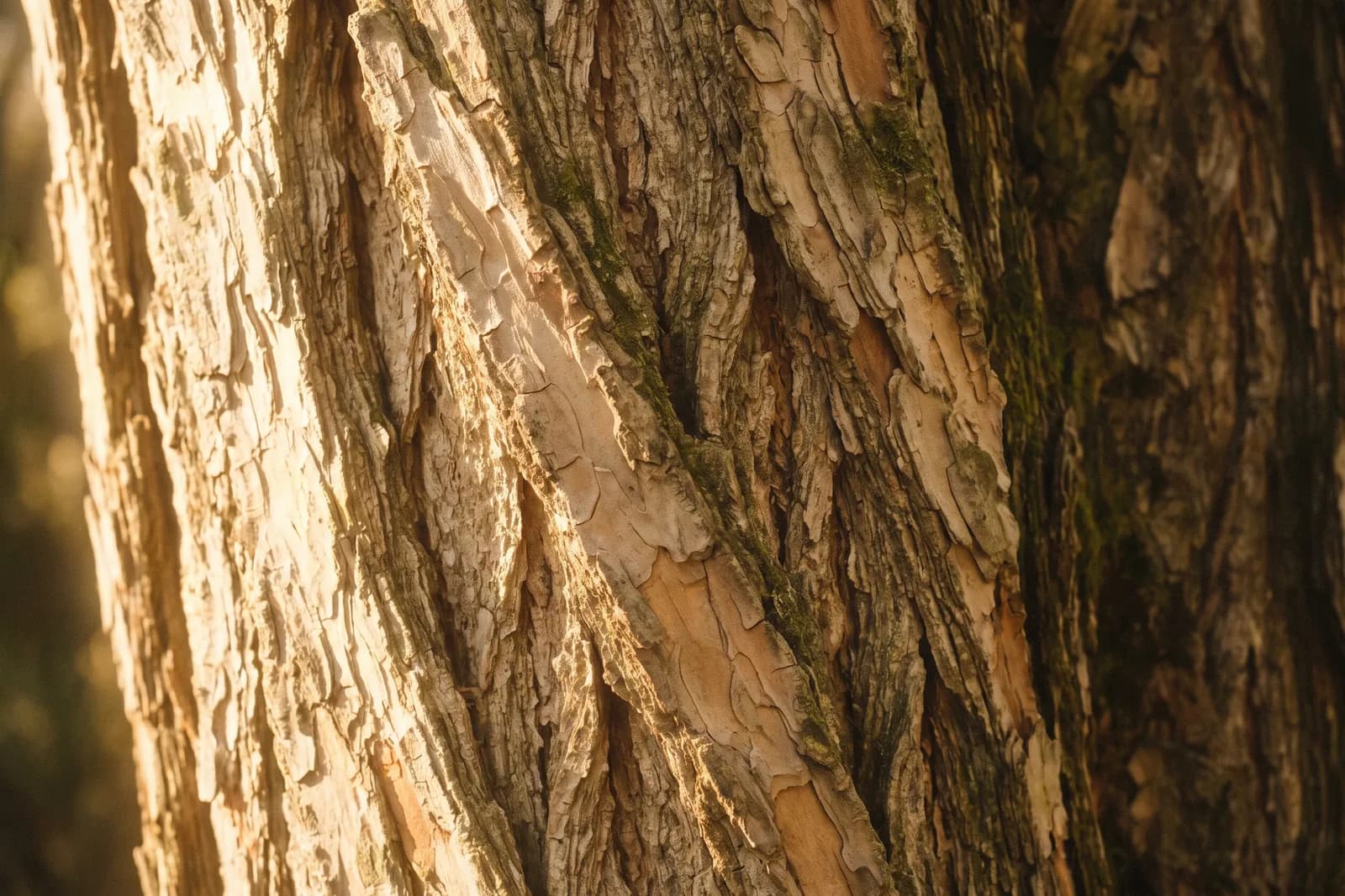 Detalle de corteza de árbol antigua, en capas como una armadura